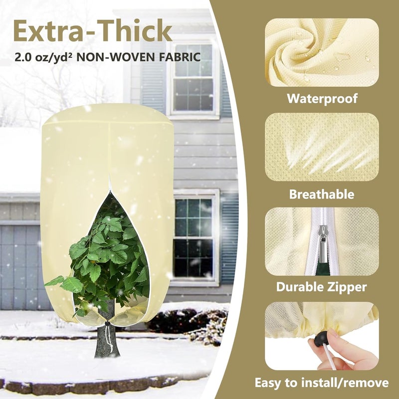 ANGAR 2 Pack Rounded Top Plant Covers Freeze Protection for Winter, Plant Covers for Winter, 47" X 72" Tree Frost Protection Blankets Outdoor With Zipper/Drawstring, for Shrub Bush Fruit Tree Potte(Beige) - Image 3